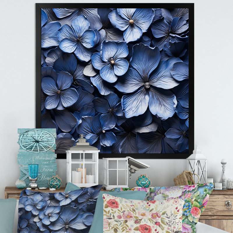 Beauté ornée bleue sur toile, H 30 po x l 30 po x P 1 po, Cadre simple noir