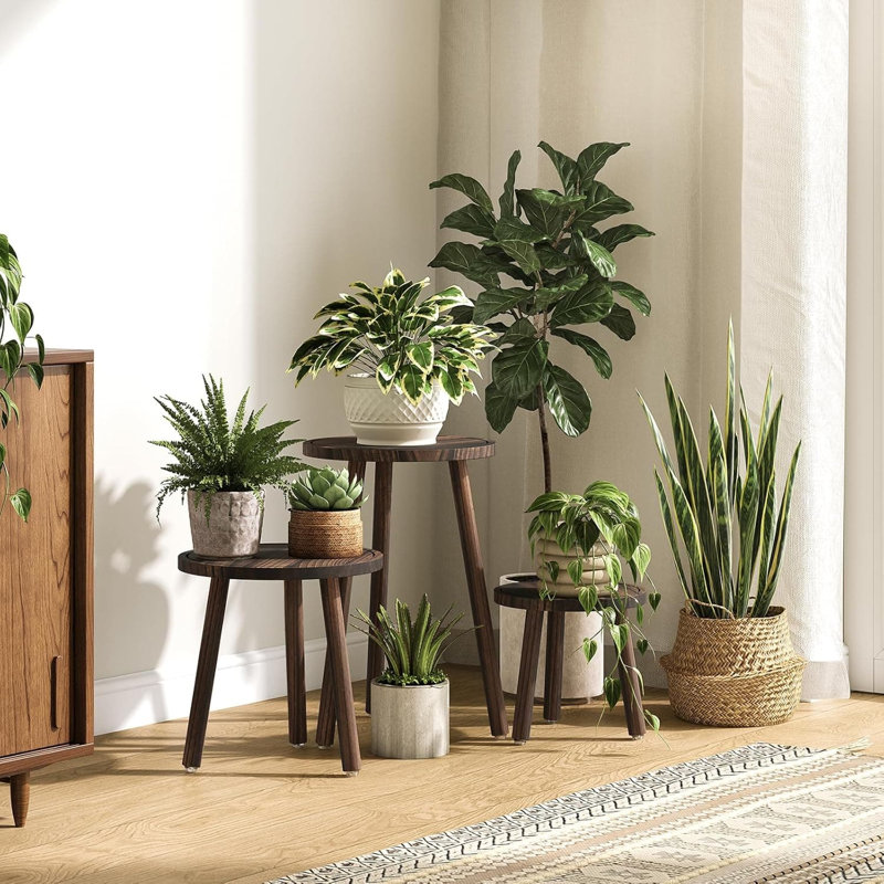 Ensemble de 3 porte-plantes Mid-Century Modern, Brun