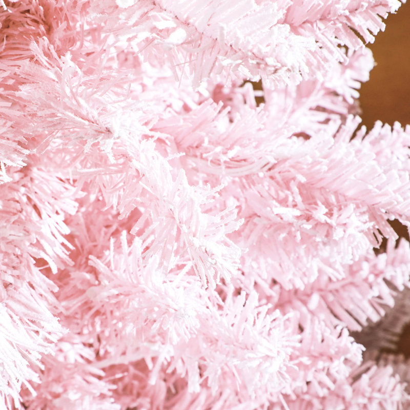 Arbre de Noël rose avec 160 lumières blanc chaud, 294 pointes floquées, 5 pi de hauteur, lumières ornementales de 59,1 po de hauteur et pointes pour