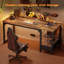 Bureau d'écriture de 160 cm avec tiroir, bureau d'ordinateur réversible de 3 cm d'épaisseur avec prise électrique, table de bureau, brun rustique-1966806075-1966806077
