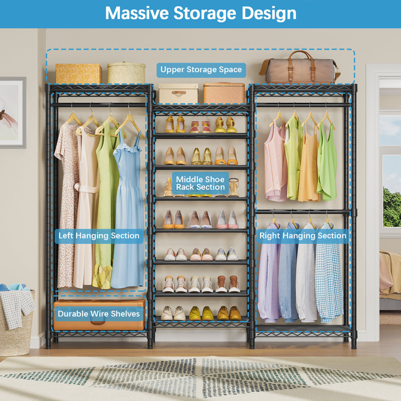 Black Heavy Duty Freestanding Garment Rack with Adjustable Shelves