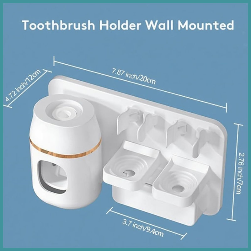 Porte-brosse à dents mural sans perçage avec distributeur automatique de dentifrice, organisateur de salle de bain blanc