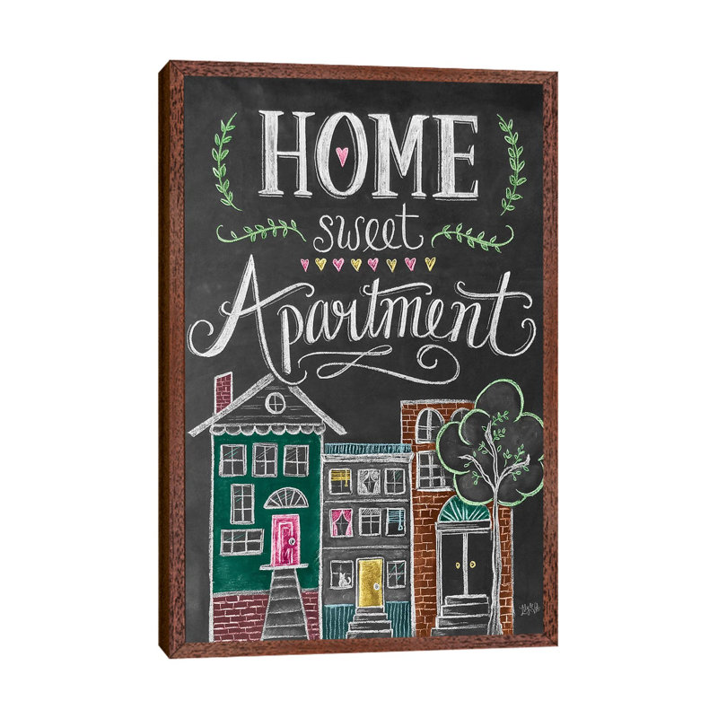 Home Sweet Apartment - Print on Canvas, 66.04cm H x 45.72cm W x 3.81cm D, Classic Brown Wood Floater Framed