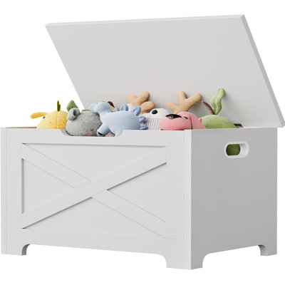 23.6" Wooden Storage Bench with Safety Hinge, Easy-to-Assemble Entryway Chest, Large Toy Organizer for Living Room or Bedroom