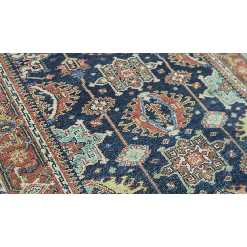 Hand-Knotted High-Quality Blue and Red Runner