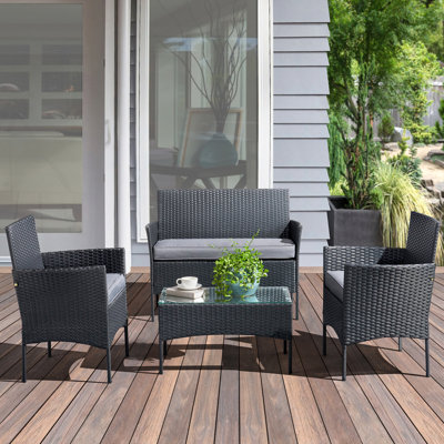 Adalen 4-Piece Patio Furniture Set - Rattan Outdoor Couch, 2 Patio Chairs, and Table Combo - Cushioned Deck, Pool, or Porch Furniture by Lavish Home by Lark Manor