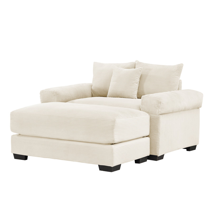 Flyn 54.3" Corduroy Upholstered Accent Chair with Ottomans & Pillow, Beige