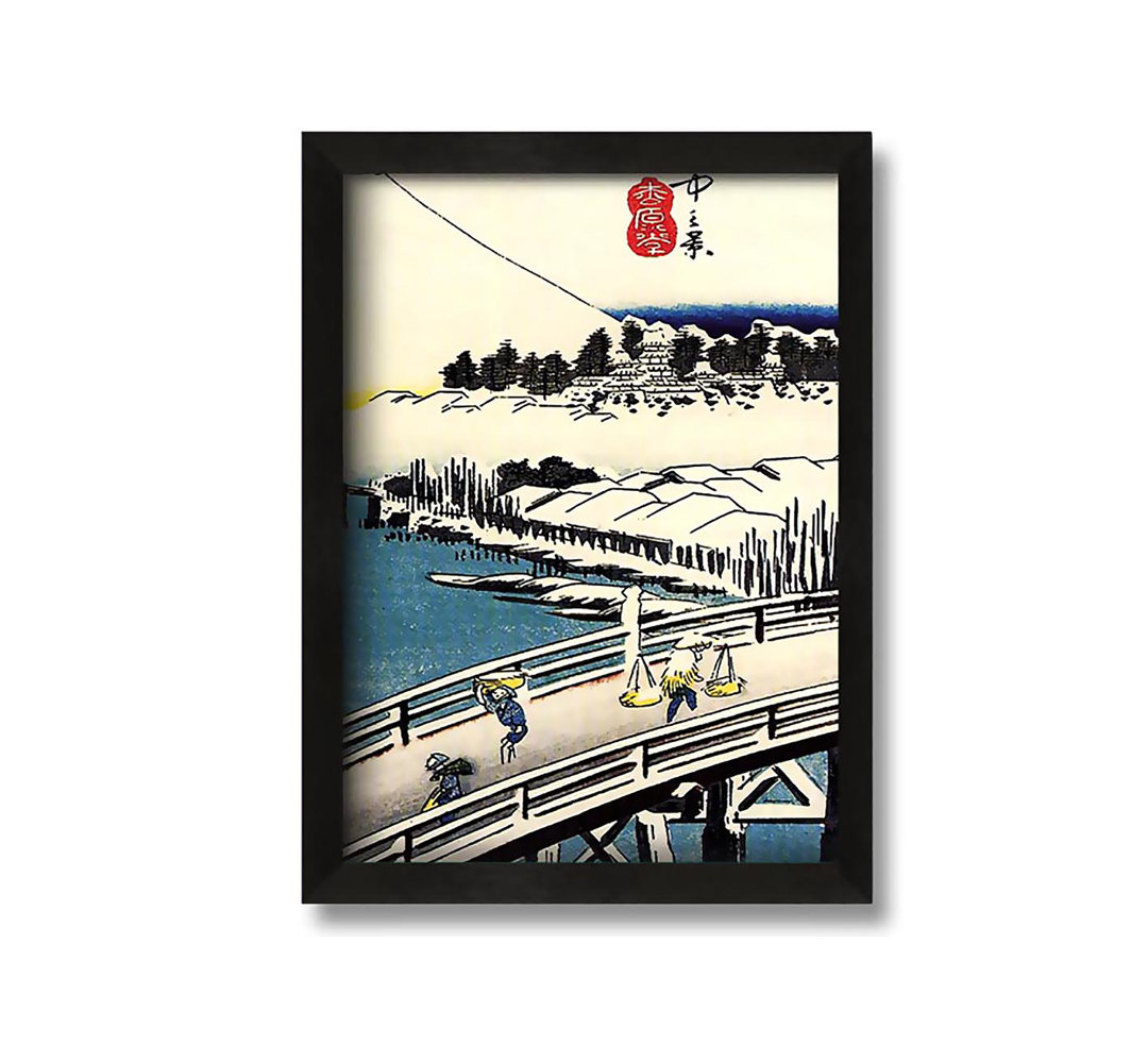 Gerahmtes Leinwandbild Hiroshige eine Brücke im Schnee