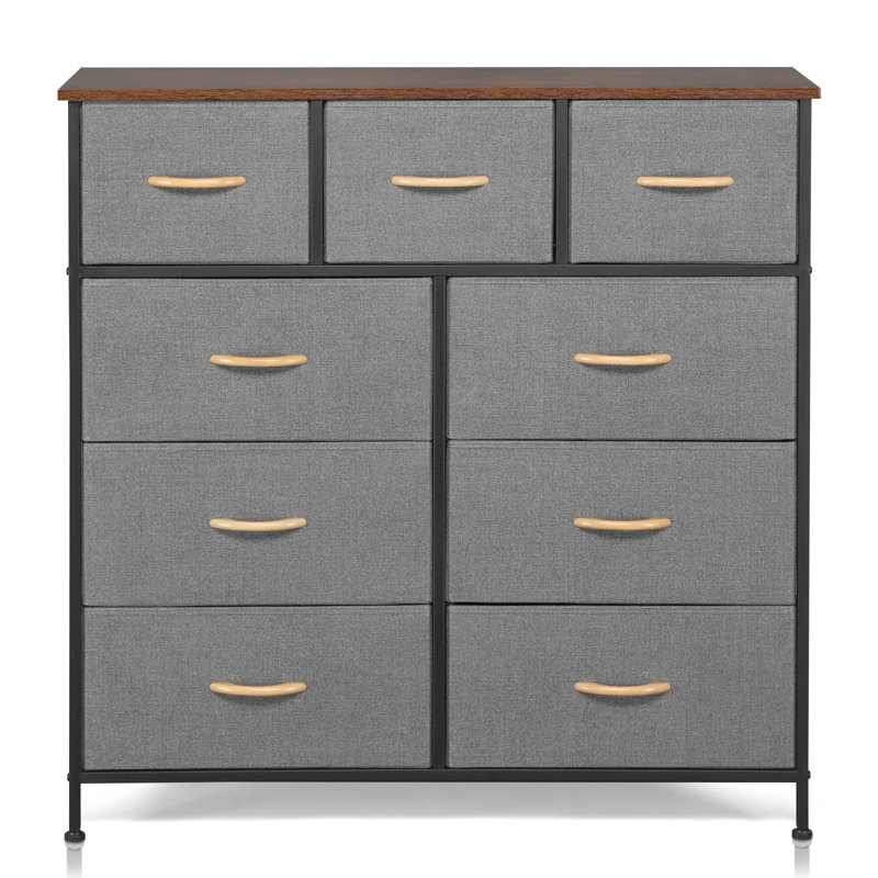 Latitude Run® 39,37 po Coffre de rangement avec 9 tiroirs, Brun / gris