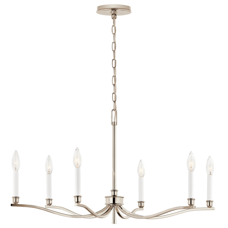 Lustre classique / traditionnel en acier à intensité variable , H 17,75 po x l 32 po x P 32 po, 6, Nickel poli