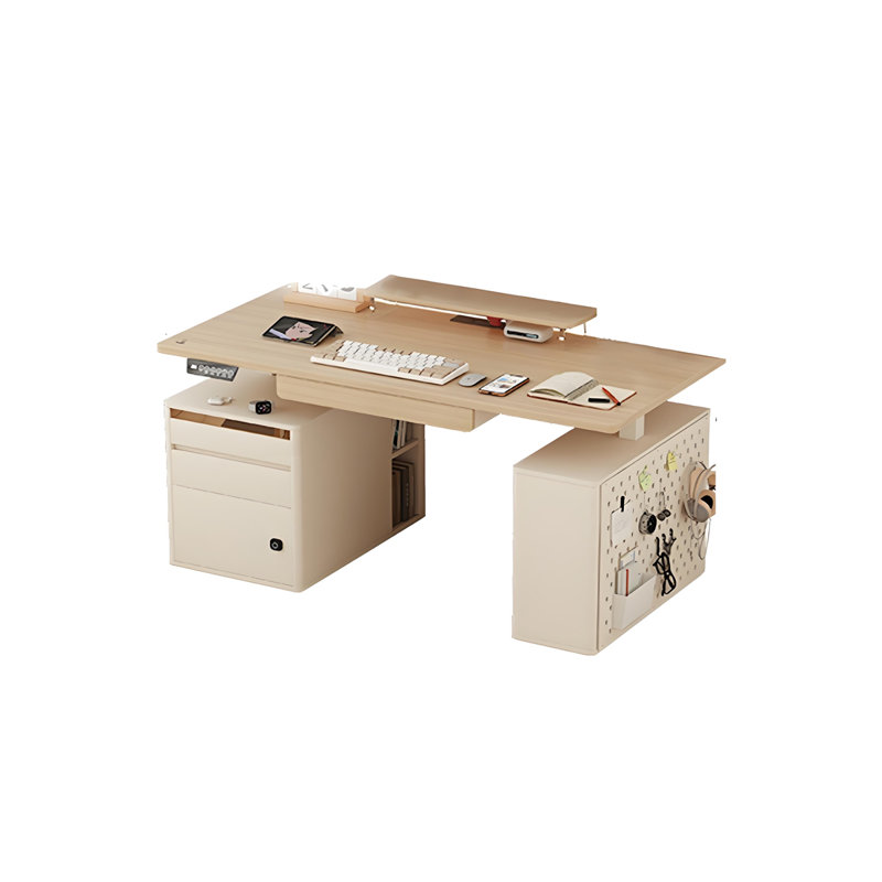 Bureau ajustable 47,24 po moderne de style crème avec armoires latérales, H 45,28 po x l 47,24 po x P 23,62 po