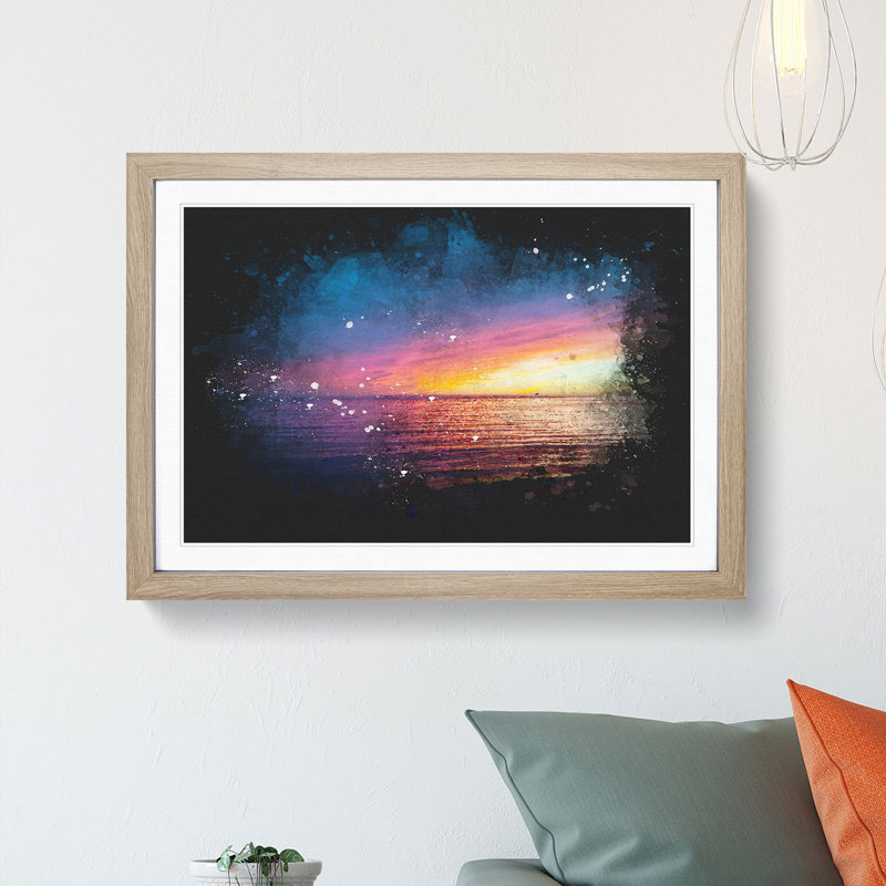 California Sunset - Framed Print, 45cm H x 63cm W x 2cm D, Oak Framed
