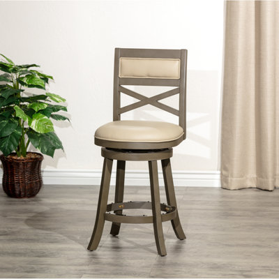 Tabouret pivotant à hauteur de comptoir gris patiné de 24 po avec siège en cuir français - Confortable et stable