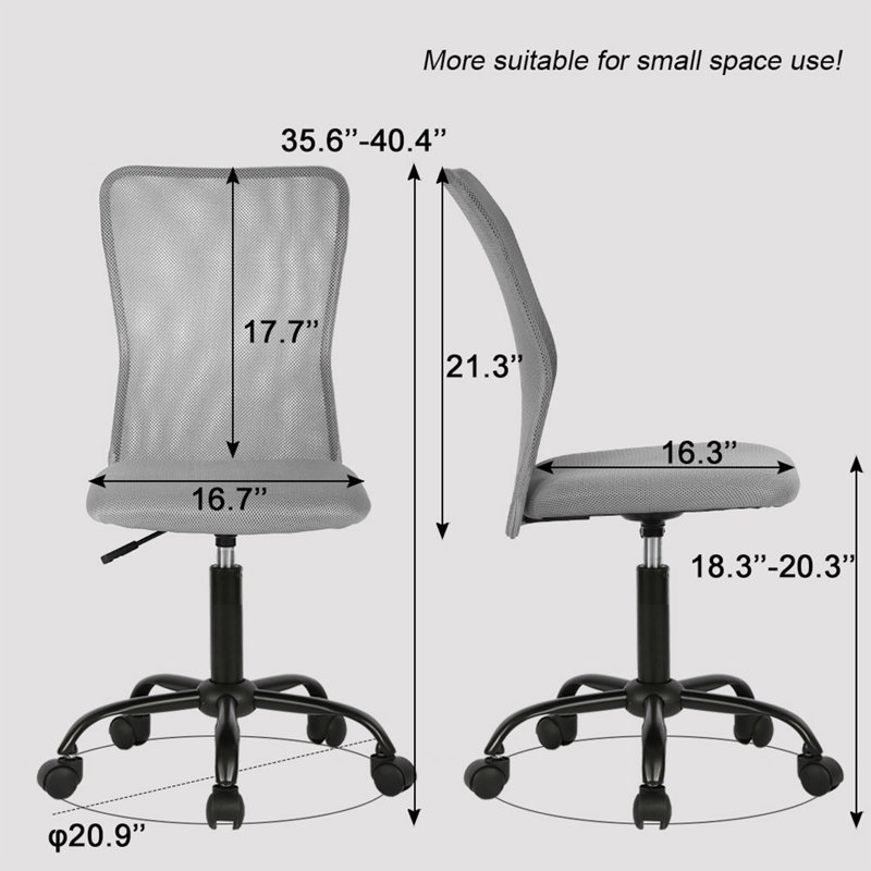 Armless Task Chair Height Adjustable Office Chair Mid Back Mesh Desk Chair Executive Rolling Swivel Computer Chair, Gray