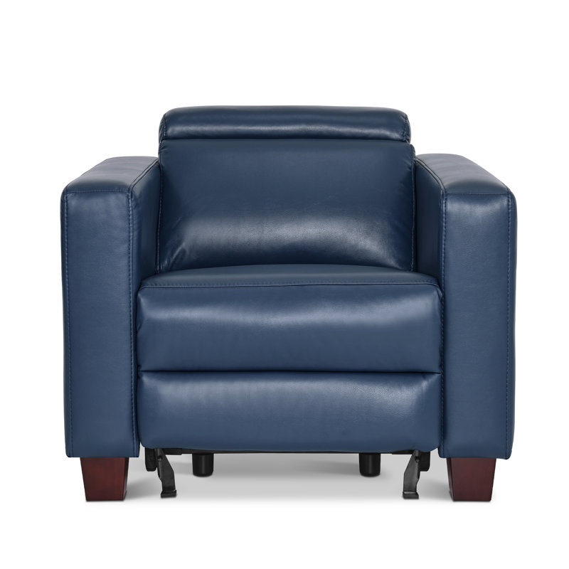 Wall-hugger Power Recliner, High Leg Recliner with Adjustable Headrest, for Small Spaces, Faux Leather, Blue