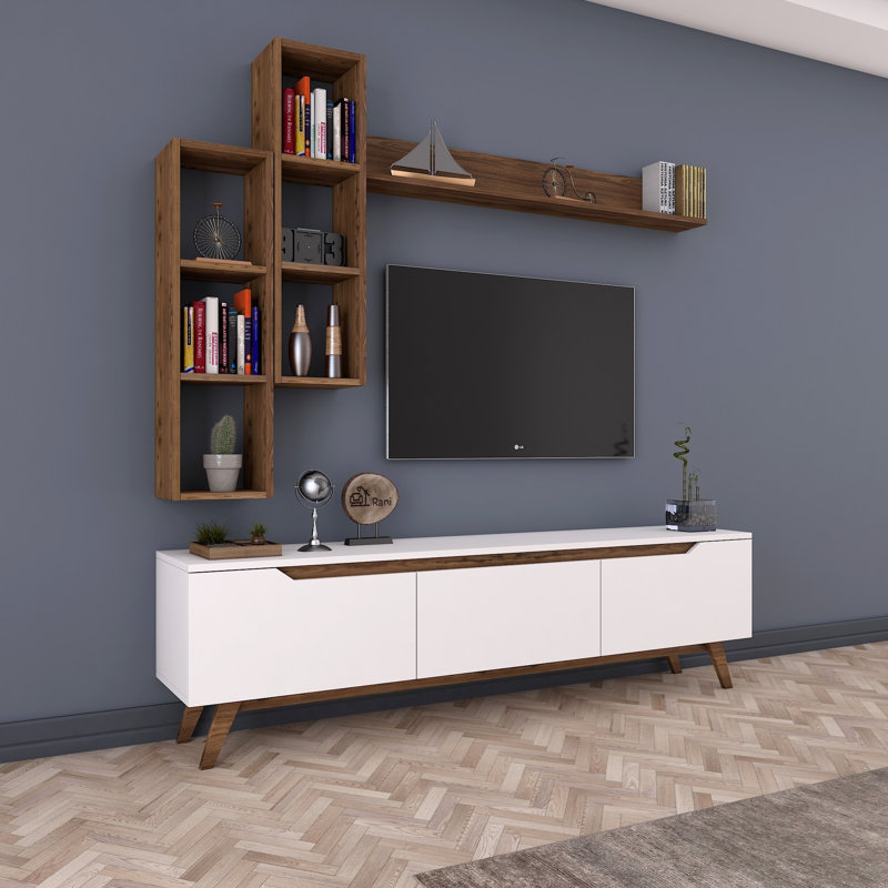 Yordana Unfinished Entertainment Centre for TVs up to 55", Walnut/White