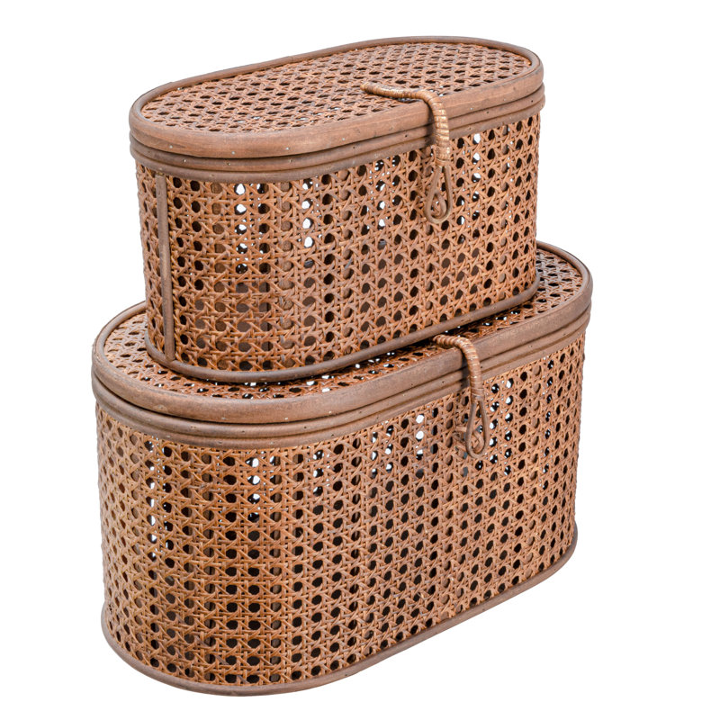Edelie Coastal Rattan Storage Bin - Set of 2, Brown