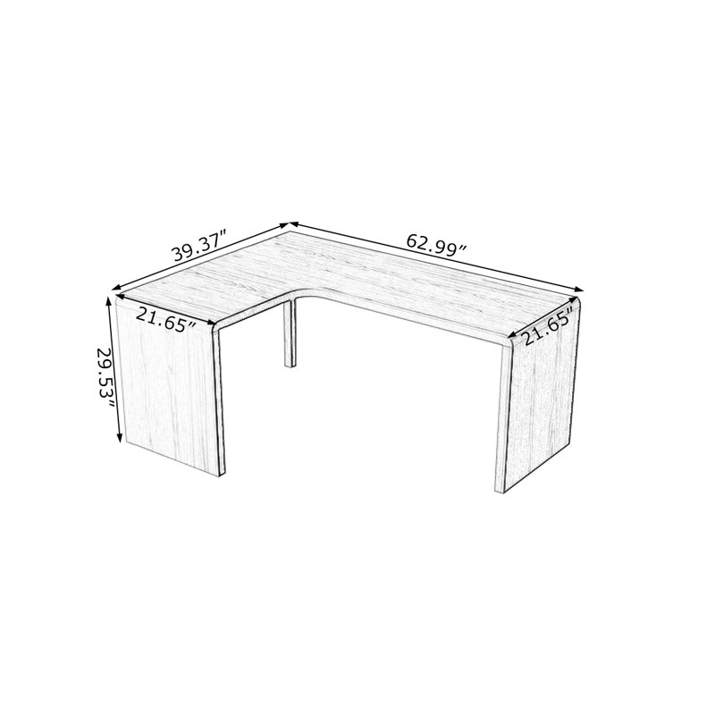 Walnut L-Shaped Solid Wood desk, Left Hand Facing, 29.53" H x 62.99" W x 39.37" D