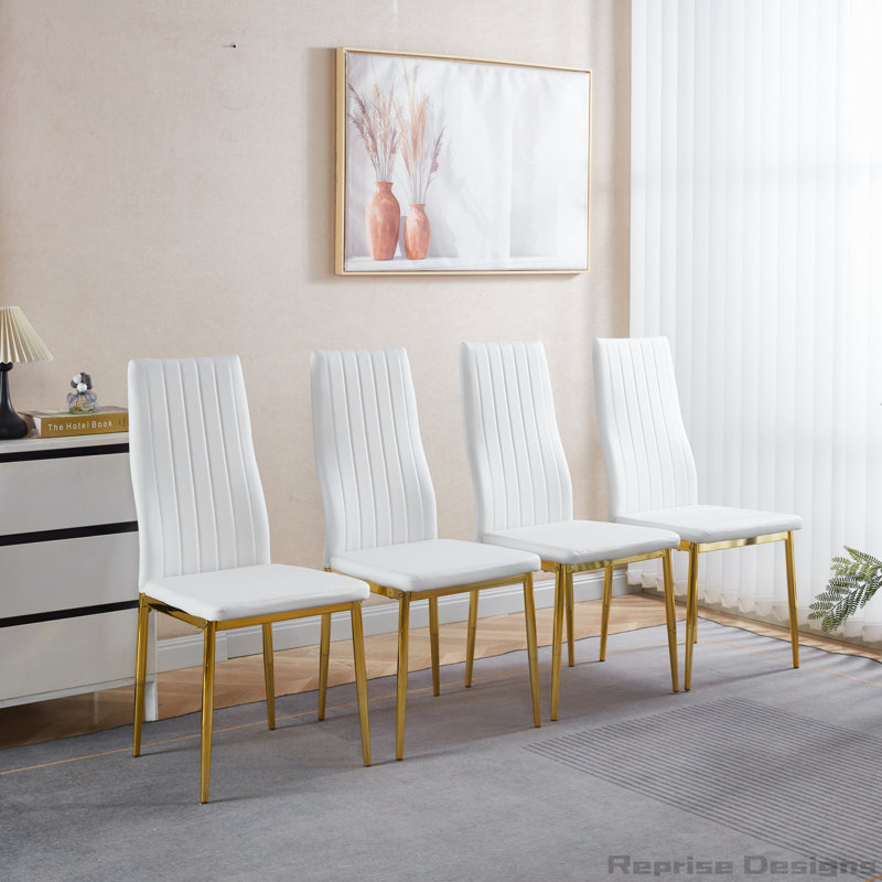 Ensemble de 4 chaises de salle à manger, Blanc, Doré