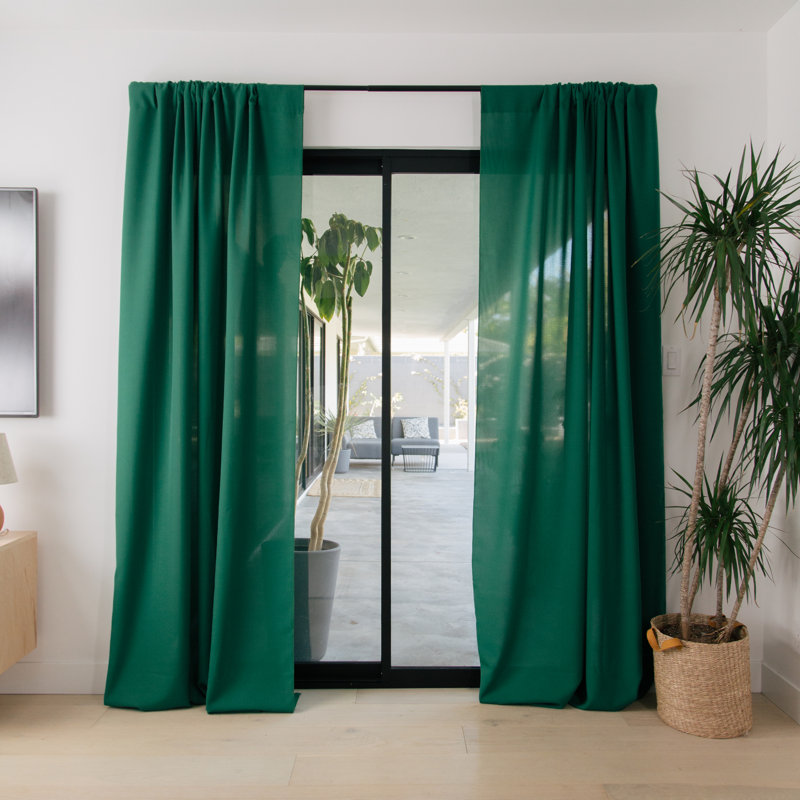 Angiens Polyester Semi-Sheer Drape Pair, Emerald Green