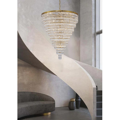 32-Light Chrome/Gold Chandelier With Clear Crystals