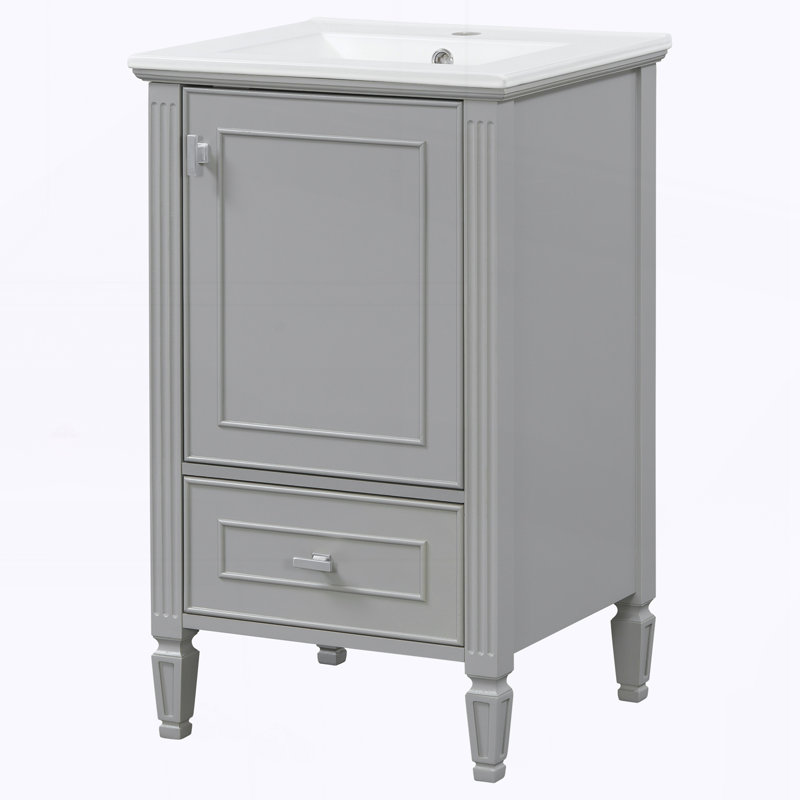 20" Bathroom Vanity with Ceramic Sink,Solid Wood Legs, Grey