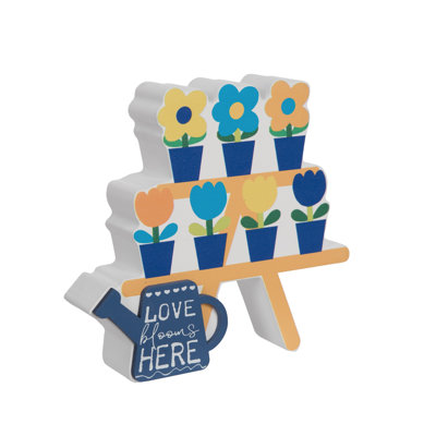 MDF Flower Stand Block, Tabletop Signs, Blue, Wood, Tabletop, Living Room, Spring