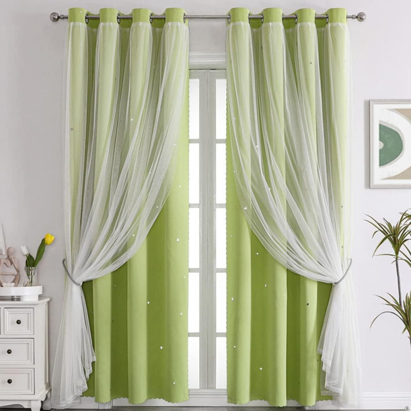 Eurielle Room Darkening Curtain Pair, Green/White