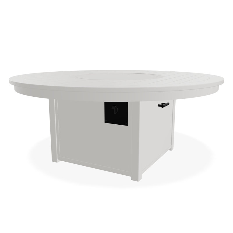 Table de feu 54 po ronde en polymère de qualité marine avec tablette au propane, Neige