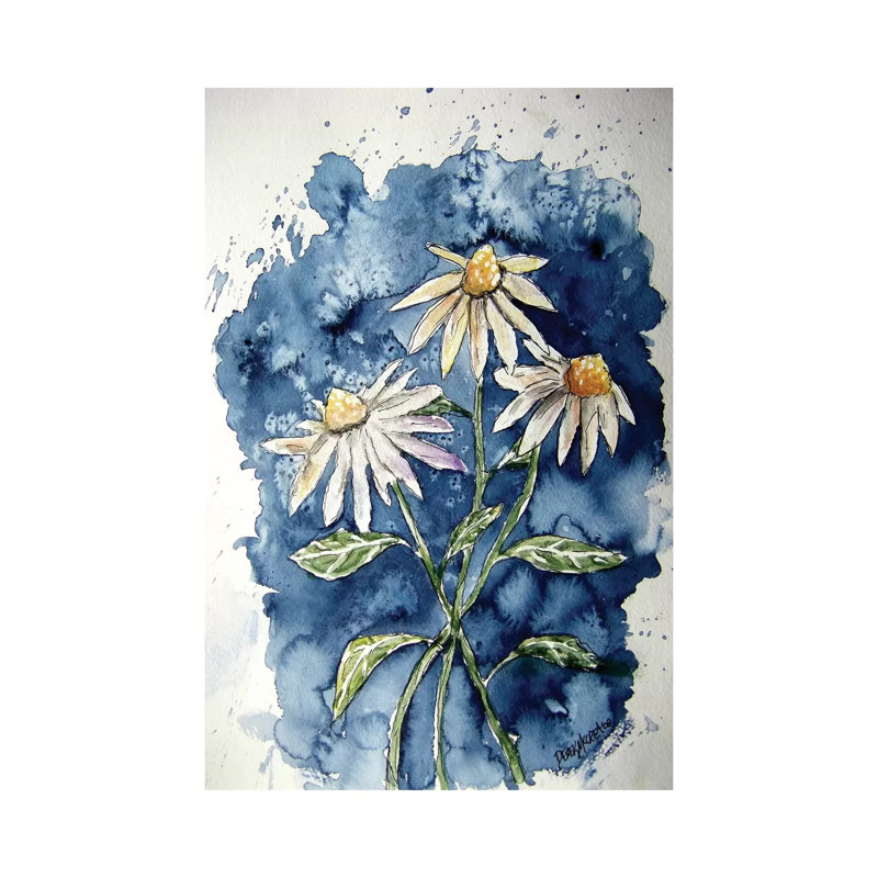 3 Daisies 1 Piece Wrapped Canvas Painting, 20.32 cm H x 30.48 cm W