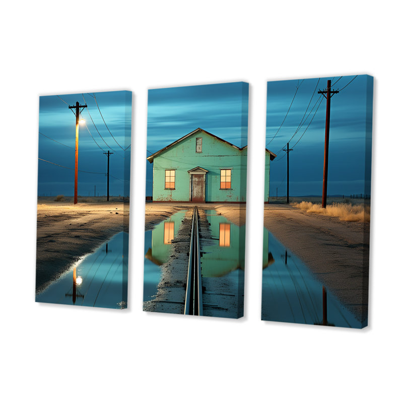 Turquoise, crépuscule, photographie industrielle III - usines, ensemble d'art sur toile, H 40 po x l 60 po x P 1 po