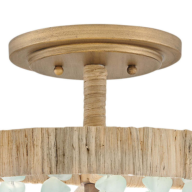 Burnished Gold Bohemian LED Bowl Light with Blue Sea Glass