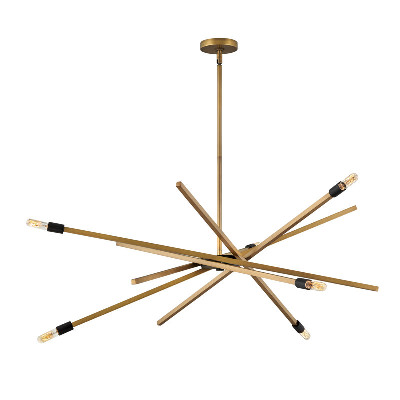 Archer 6-Light Sputnik Articulating Single Tier Chandelier, 42.50" H x 42.5" W x 42.5" D, Heritage Brass
