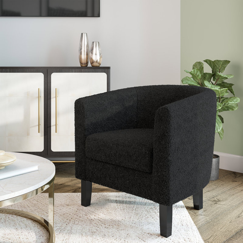 Fauteuil demi-tonneau de 26,77 po Munson, Polyester noir Teddy