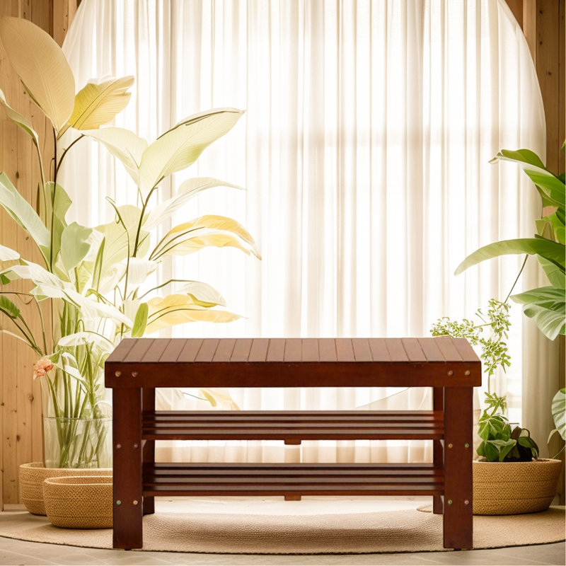 Quality Solid Wood Shoe Bench, Cherry Finish