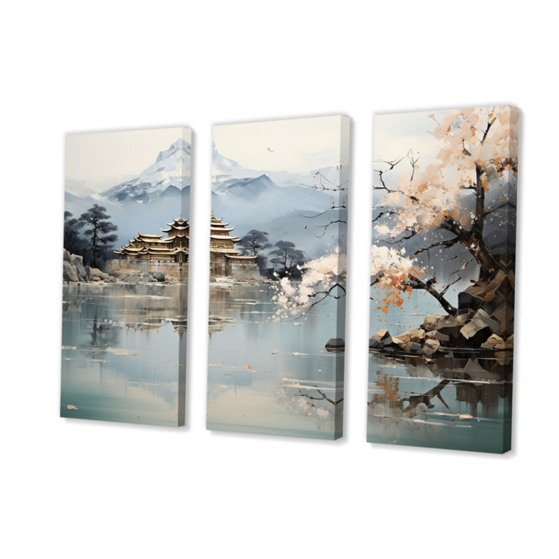 Asian Art Imperial Landscape II - ensemble d'art mural sur toile asiatique, H 28 po x l 36 po x P 1 po