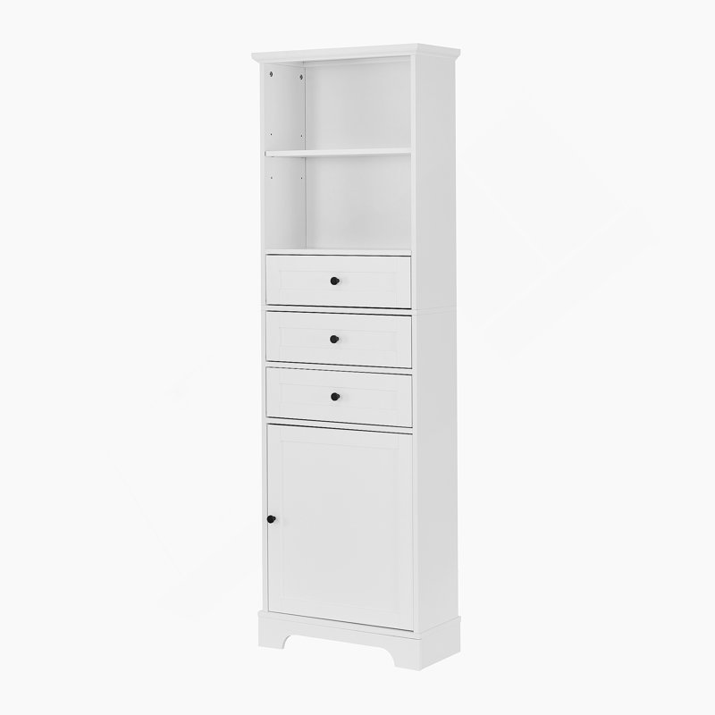 Anegada Freestanding Bathroom Cabinet,Tall Storage Cabinet with 3 Drawers and Adjustable Shelves, White