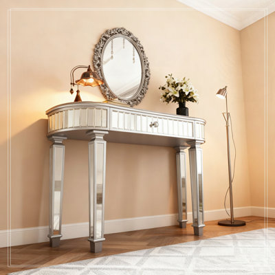 Console à miroir demi-lune 47 "avec verre cannelé