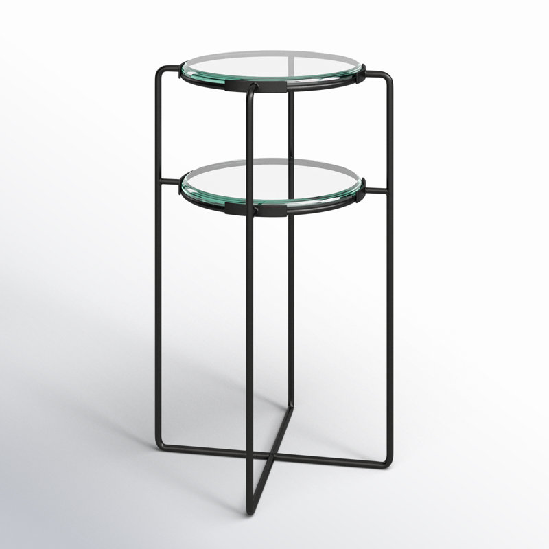 Charon Round Clear Glass Top Wood End Table