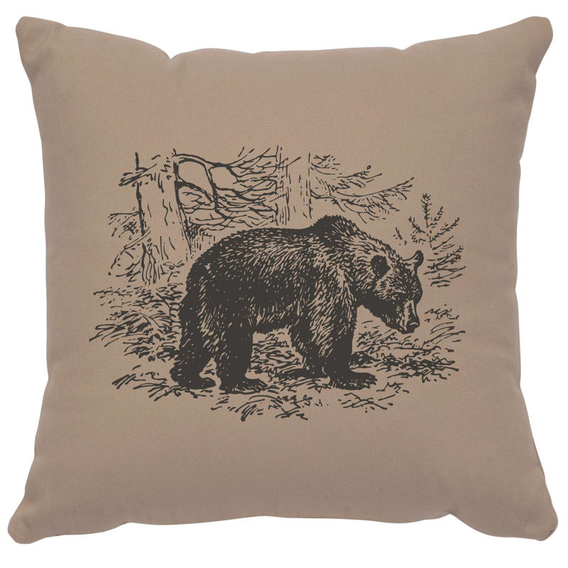 Coussin Wooded River Image - scène d'ours - coton chromé, Gris
