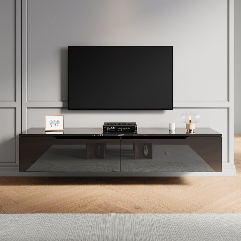 LED TV cabinet Stand for TVs, 30cm H x 160cm W x 35cm D, Black