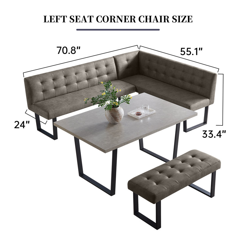 Zeniah 3-Piece MDF Top Dining Table Set 47.2 in. Rectangle Table, 1-Left Seat Bench and 1-Bench
