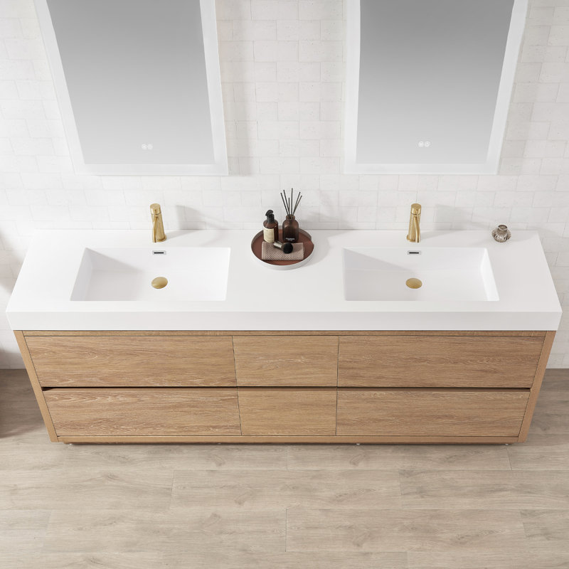 Beira 84" Double Sink Bath Vanity with Composite Sink Top, North American Oak