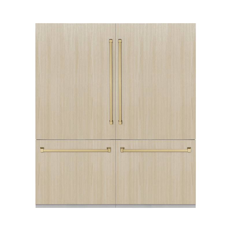 ZLINE Autograph Edition 72 in. 39.6 cu. ft. Panel Ready French Door Built-In Bottom Freezer Refrigerator with Water Dispensers and Ice Makers and Accents