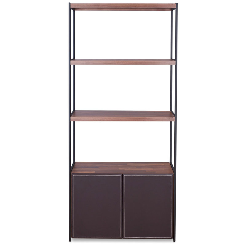 Walnut And Sandy Black Colored Bookshelf, Assembly Required, 29" Door Opening & Bookcase, Compulsory, 32" Width, 14" Depth, 53" Floor To 2Nd Shelf, 70" Height, 18"H Cabinet