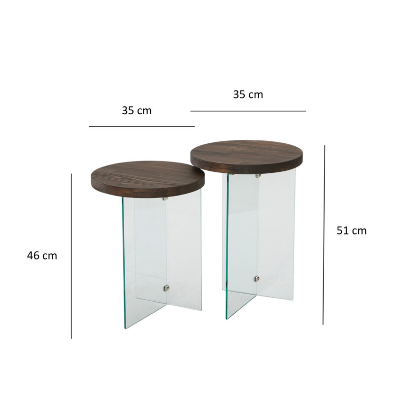 Ensemble de tables basses, Noyer, Transparent