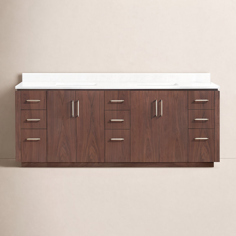Meuble-lavabo double 84 po Cloverfield, Noyer naturel, Or