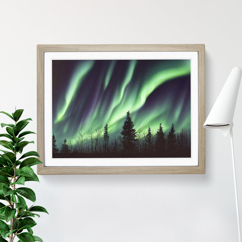Serene Aurora Borealis - Framed Print, 25cm H x 34cm W x 2cm D, Oak 