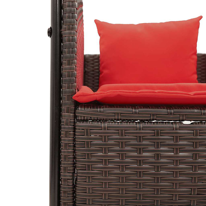  Double chaise longue de patio brun, rouge, Rouge, Brun