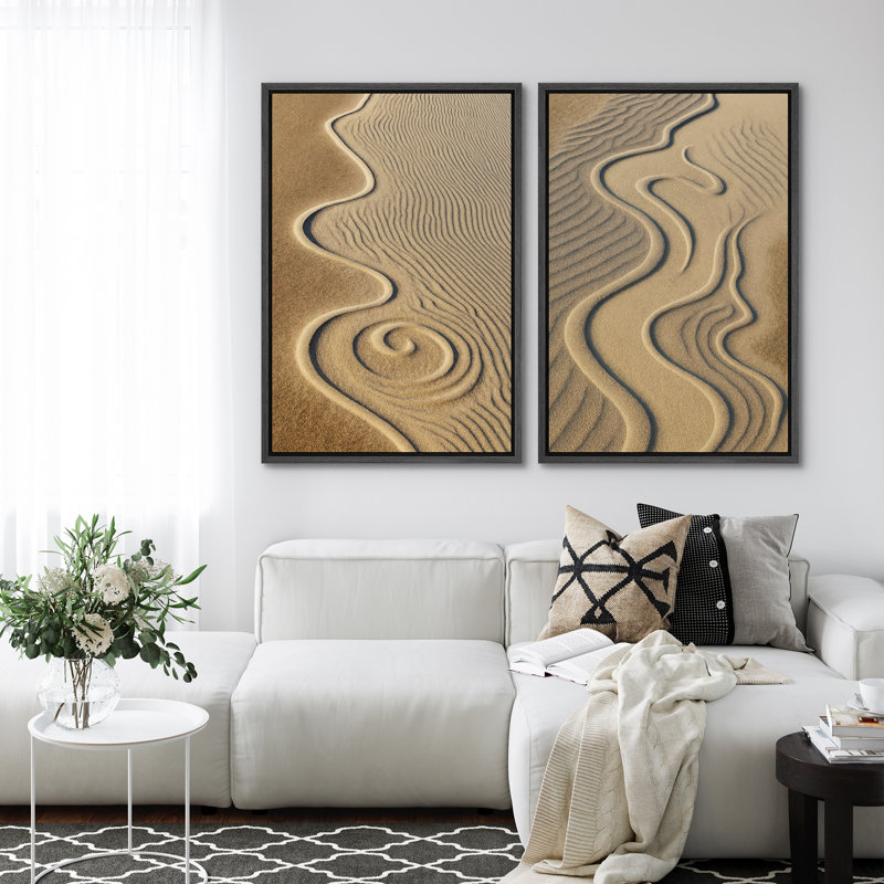 "Abstract Landscape", ensemble de 2 reproductions d'art encadrées sur toile, H 24 po x l 32 po, Noir